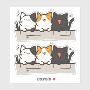 Adesivo 3 Felizes Gatos Kawaii Chibi