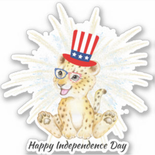 Adesivo 4 De Julho, Dia Independente Da Leopardo, Usa Flag