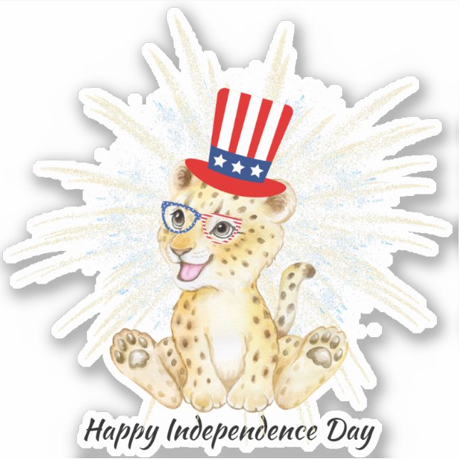 Adesivo 4 De Julho, Dia Independente Da Leopardo, Usa Flag (Frente)