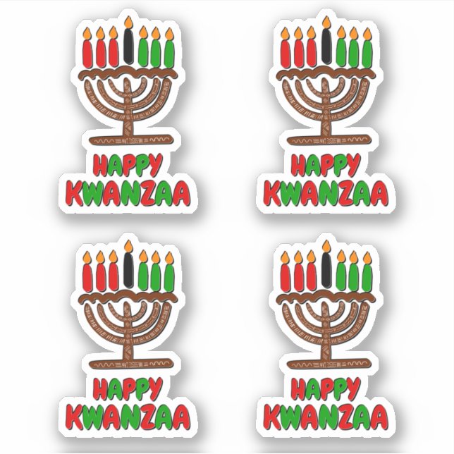 Adesivo 4 x Boas Velas Verde Amarelas Feliz Kwanzaa Vermel (Frente)