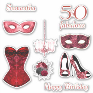 Adesivo 50 e Fabulosos Espartilho Vermelho Aniversário