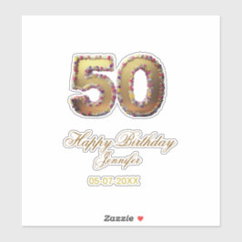 Adesivo 50th birthday add name date year gold floral bold