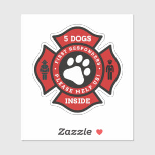 Adesivo 5 Caninos Dentro Pet Alert For Fire Department