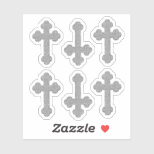Adesivo 6 Faux Metallic Silver Busus Crosses - Contorno