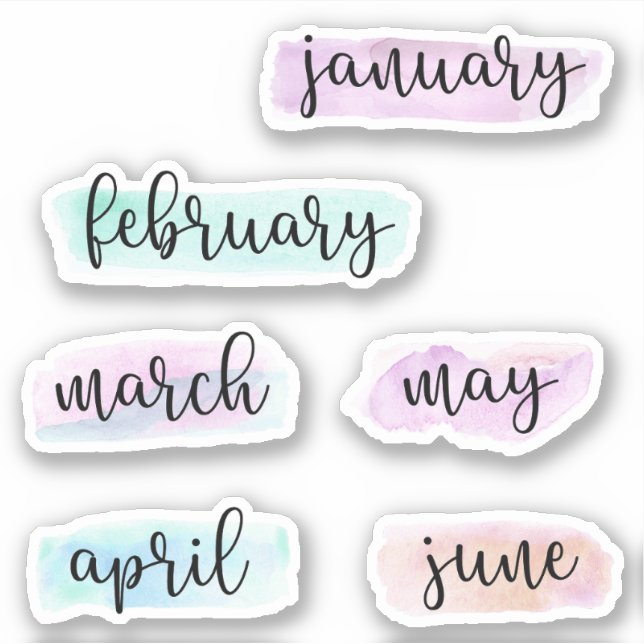 Adesivo 6 Meses do Ano - Janeiro a junho - Watercolor (Frente)