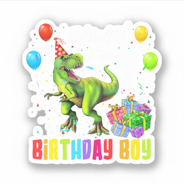 Adesivo 7 Birthday Boy Dinosaur T Rex (Frente)