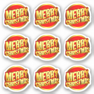 Adesivo 9 Feliz Natal - Efeito 3D Vermelho Texto Dourado C