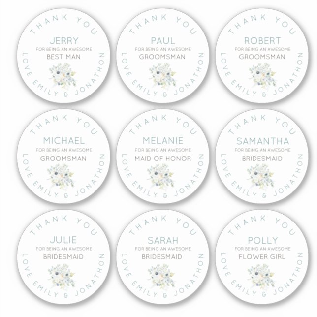 Adesivo 9 Nome Individual Obrigado Bridal Floral Pequeno (Frente)