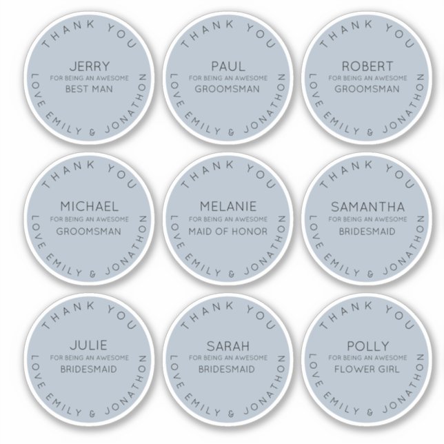 Adesivo 9 Nome Individual Obrigado Bridal Party Blue (Frente)