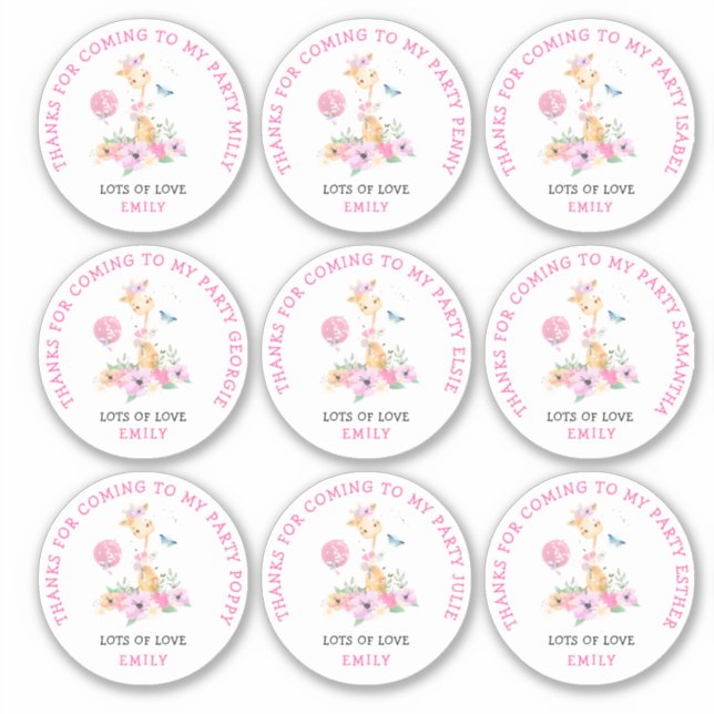 Adesivo 9 Nomes Individuais De Convidado Crianças Obrigado (Frente)