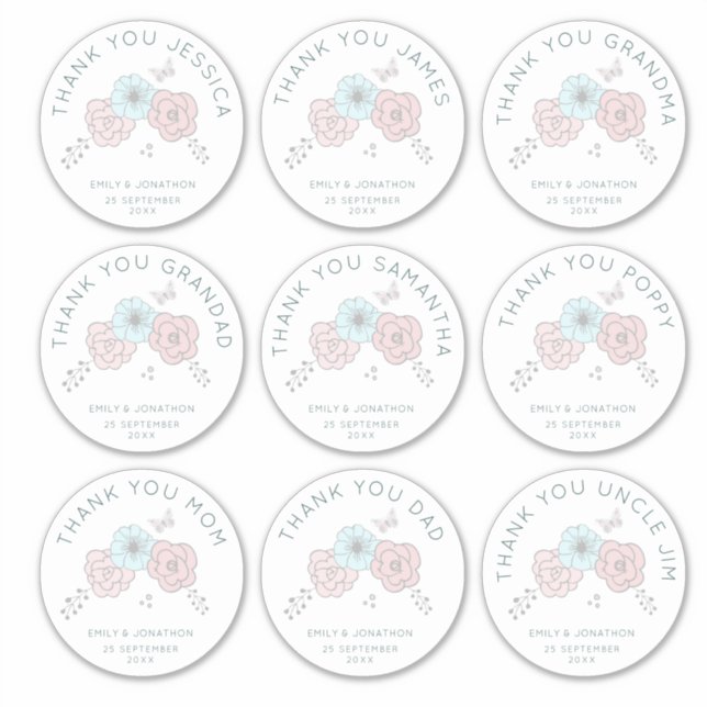 Adesivo 9 Obrigados De Nome Individual Grande Casamento De (Frente)