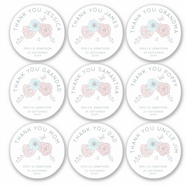 Adesivo 9 Obrigados De Nome Individual Pequeno Casamento D (Frente)