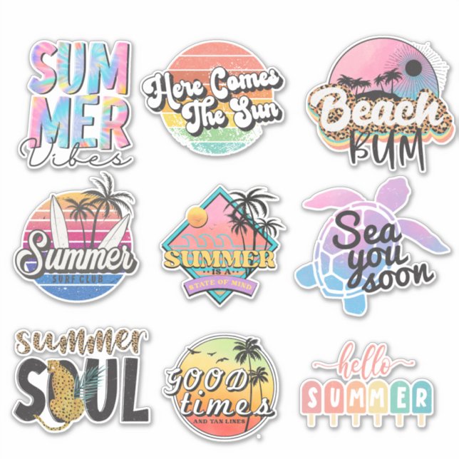 Adesivo 9 Retro Neon Tropical Summer Beach Sticker (Frente)