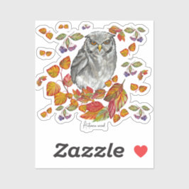 Adesivo A aquarela cai em lindas corujas e folhas