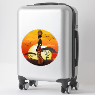 Adesivo A linda mulher africana Silhouette sobre os sóis a