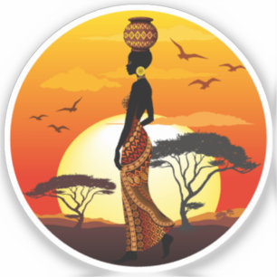 Adesivo A linda mulher africana Silhouette sobre os sóis a
