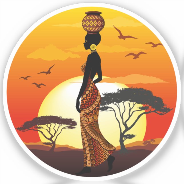 Adesivo A linda mulher africana Silhouette sobre os sóis a (Frente)
