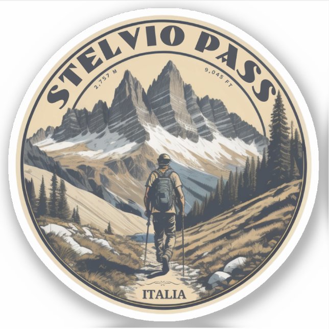 Adesivo A montanha Stelvio Pass atravessa a Suiça italiana (Frente)