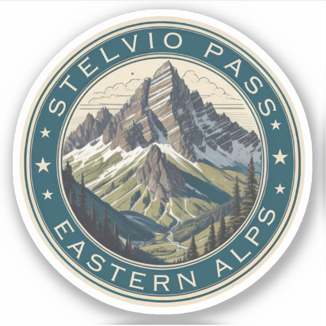 Adesivo A montanha Stelvio Pass atravessa a Suiça italiana (Frente)