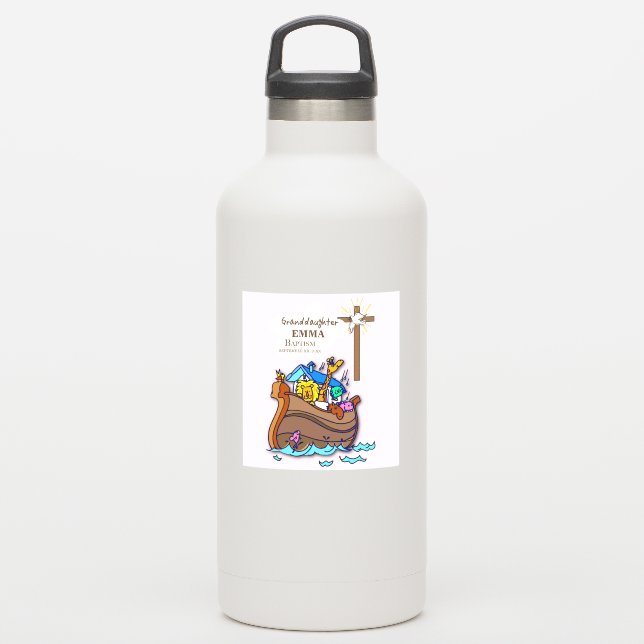 Adesivo A neta de Arca do Batismo Noah Personalizada (Garrafa d'água)