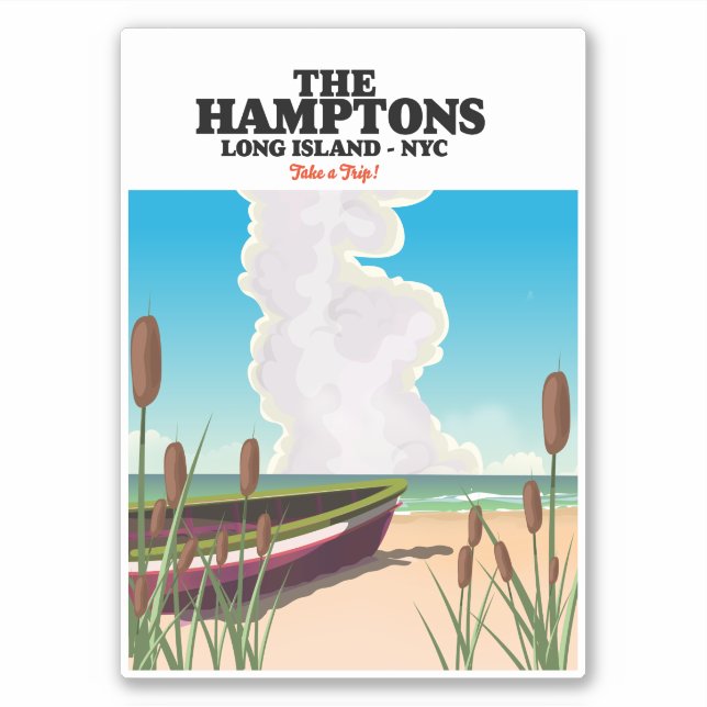 Adesivo A NYC de Hamptons Long Island, poster de viagens. (Frente)
