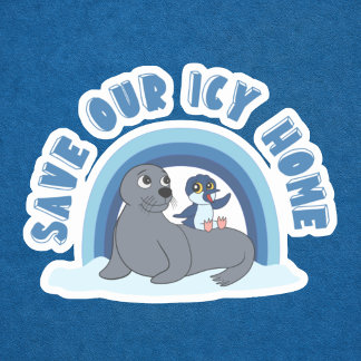 Adesivo A seal and a penguin "Save Our Icy World" cartoon