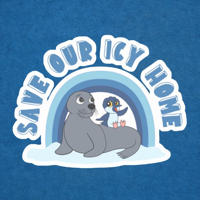 Adesivo A seal and a penguin "Save Our Icy World" cartoon (Criador carregado)