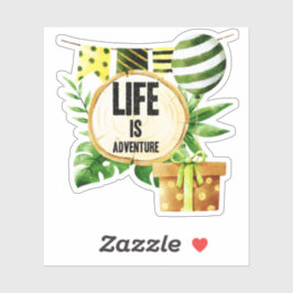 Adesivo A Vida É Aventura - Festa Verde e Dourada na Natur