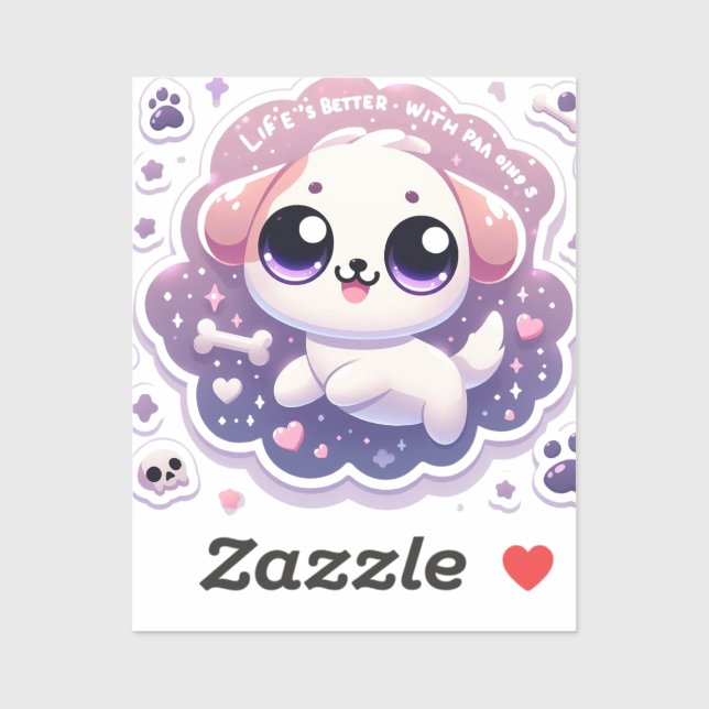 Adesivo A vida é melhor com a Paw Kawaii Puppy Vinyl Stick (Folha)