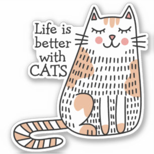 Adesivo A Vida é Melhor Com Gatos Doodle