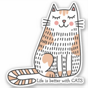 Adesivo A Vida É Melhor Com Gatos Doodle