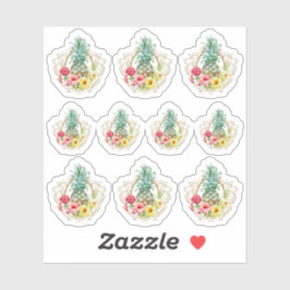 Adesivo Abacaxi e Flores de Hibisco Aquarela Tropical