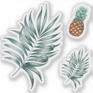 Adesivo Abacaxi Frutas tropicais & folha pintura aquarela