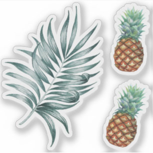 Adesivo Abacaxi Frutas tropicais & folha pintura aquarela