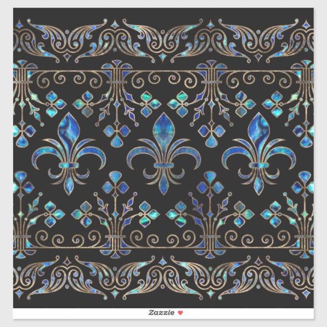 Adesivo Abalone Shell e ouro ornamento Fleur-de-lis (Folha)