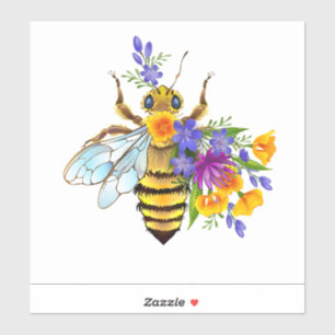 Adesivo Abeja flor com plantas silvestres