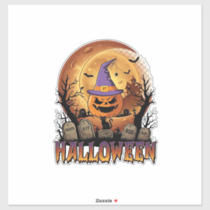 Adesivo Abóbora de Halloween Bruxa Gato Preto Lua Cheia_1