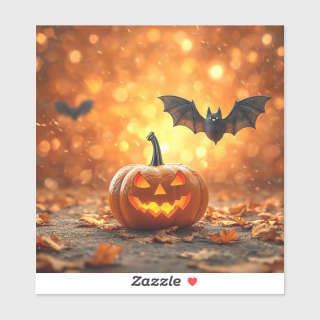 Adesivo abóbora de Halloween e morcego (Folha)