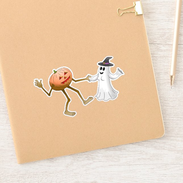 Adesivo Abóbora e Fantasma Dançando no Halloween (Notebook)