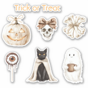 Adesivo Abóbora Fantasma Olho de Gato Caveira de Halloween