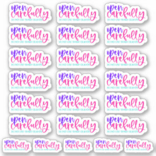 Adesivo Abra Cuidadosamente, Não Utilize Objetos Nítidos -