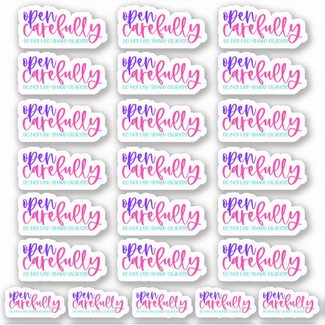 Adesivo Abra Cuidadosamente, Não Utilize Objetos Nítidos - (Frente)