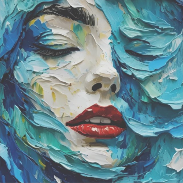Adesivo Abstract art painting female face ocean waves (Frente)