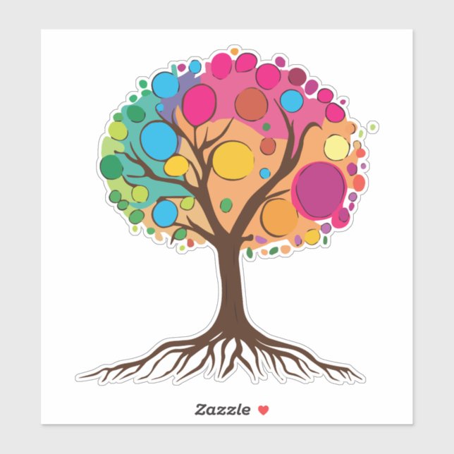 Adesivo Abstrato com raízes e folhas coloridas. (Folha)