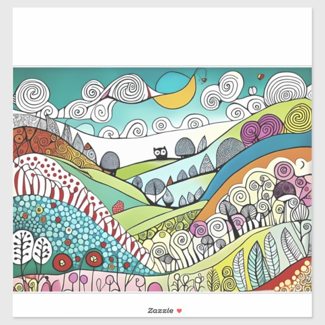 Adesivo Abstrato Nature Line Art Doodle of the Countryside (Folha)