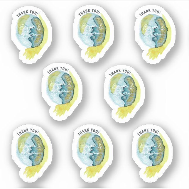 Adesivo Abstrato Watercolor Art Chic Obrigado Casamento (Frente)