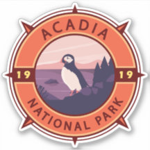 Acadia National Park Puffin Retro Compass Emblem