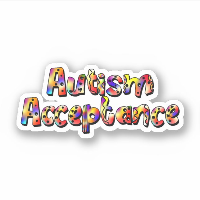 Adesivo Aceitação Autismo Texto Tipografia Arco-Íris Color (Frente)