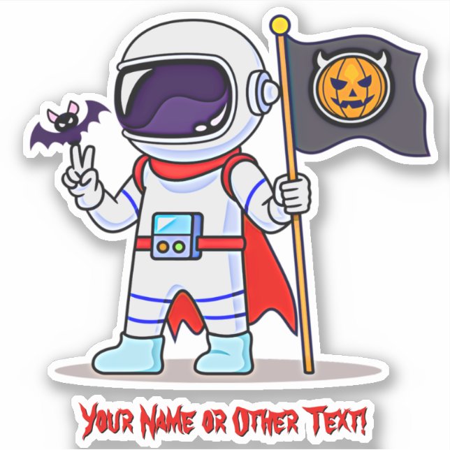 Adesivo Adicionar Nome Astronauta Cute Pumpkin Flag Bat Ha (Frente)