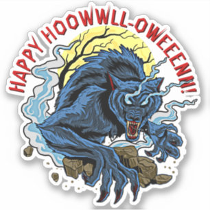Adesivo Adicionar texto de nome, feliz Howl-Omerging Wolf 